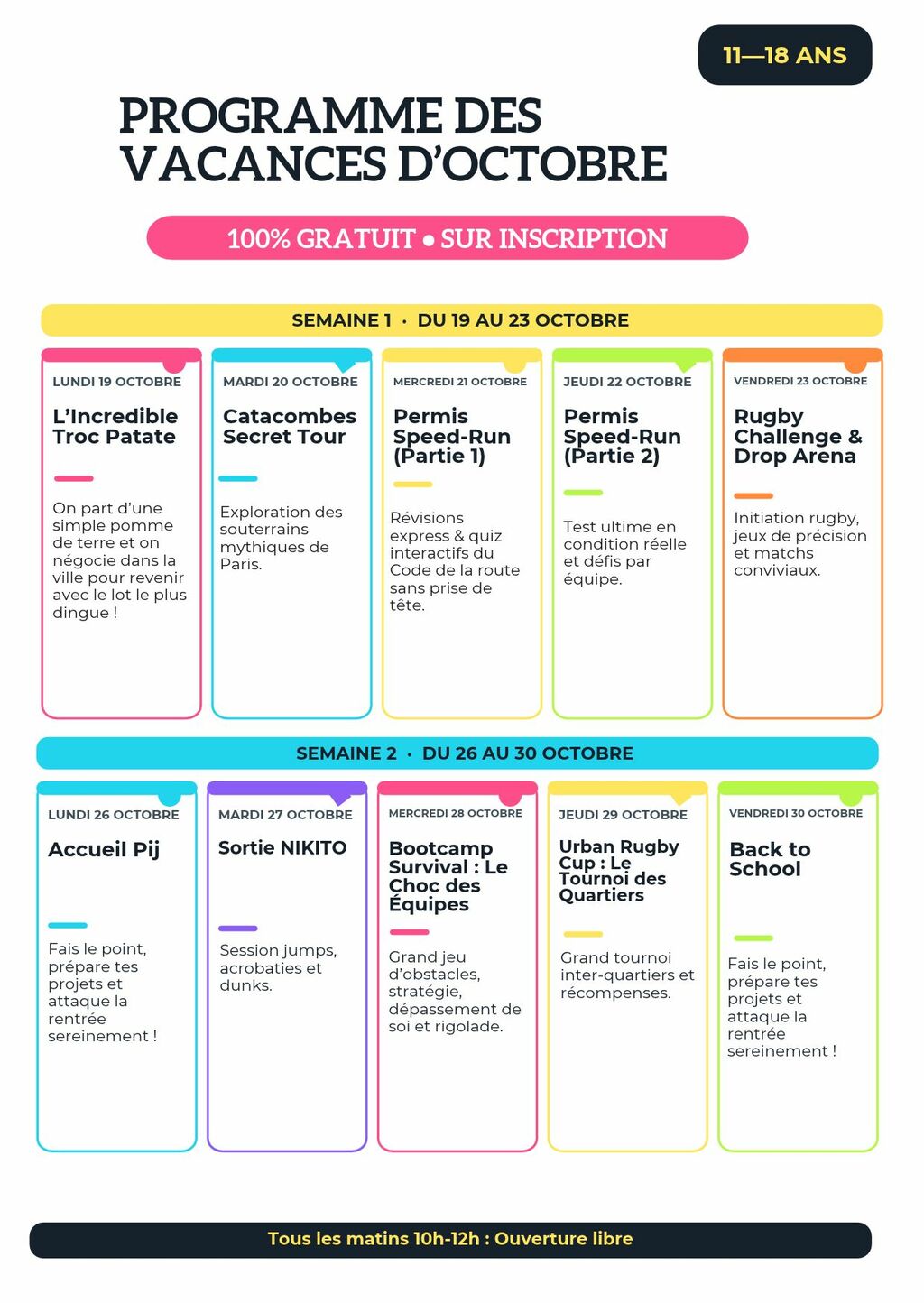 Programme vacances d'octobre